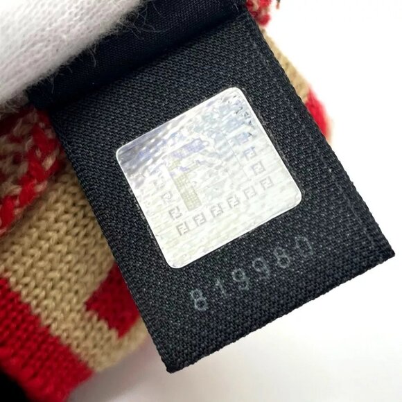 UNUSED FENDI Zucca Glove Glove wool Brown x Red - Picture 5 of 9